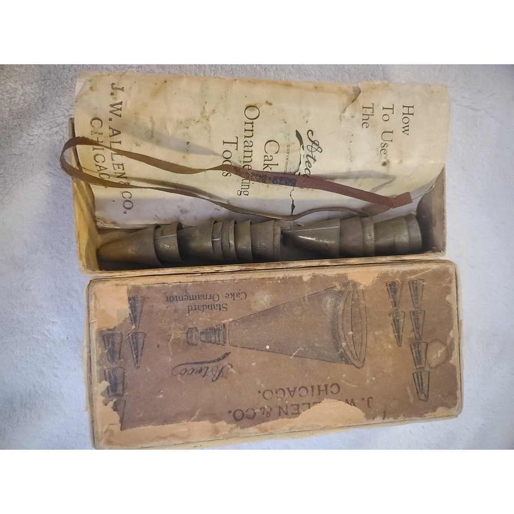 Vintage Ateco Cake Ornamenting Tools Set J.W. Allen & Co Chicago Metal Tips Box